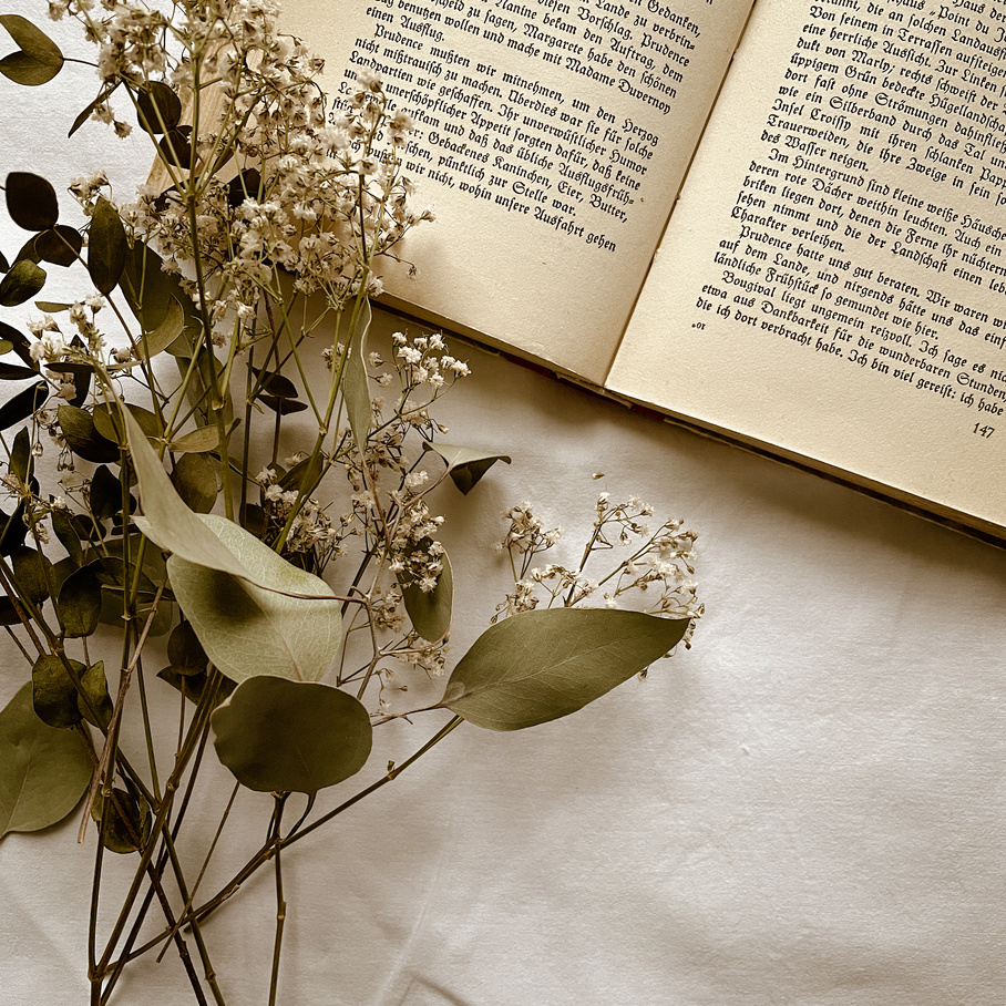 White Flowers on Book Page